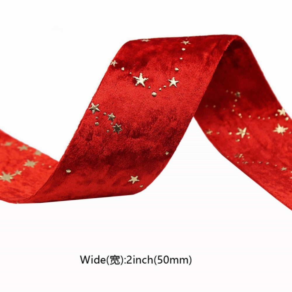 Double-sided Velvet Ribbons Hot Stamping Stars DIY Gift Wrapping Wedding Bouquet Christmas Party Supplies Decor Hair Accessories