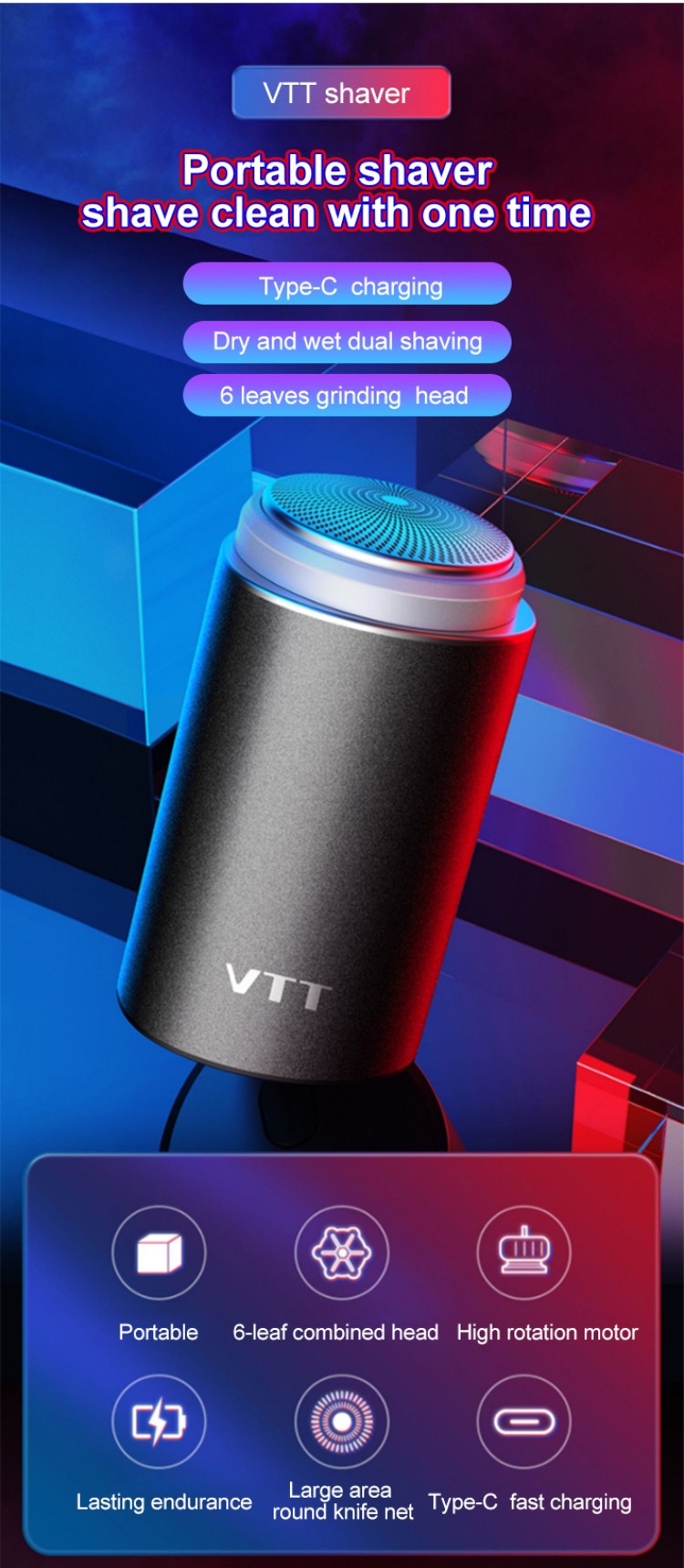 Men's Portable Mini Electric Shaver USB Charging Multifunctional IPX7 Waterproof Shaver