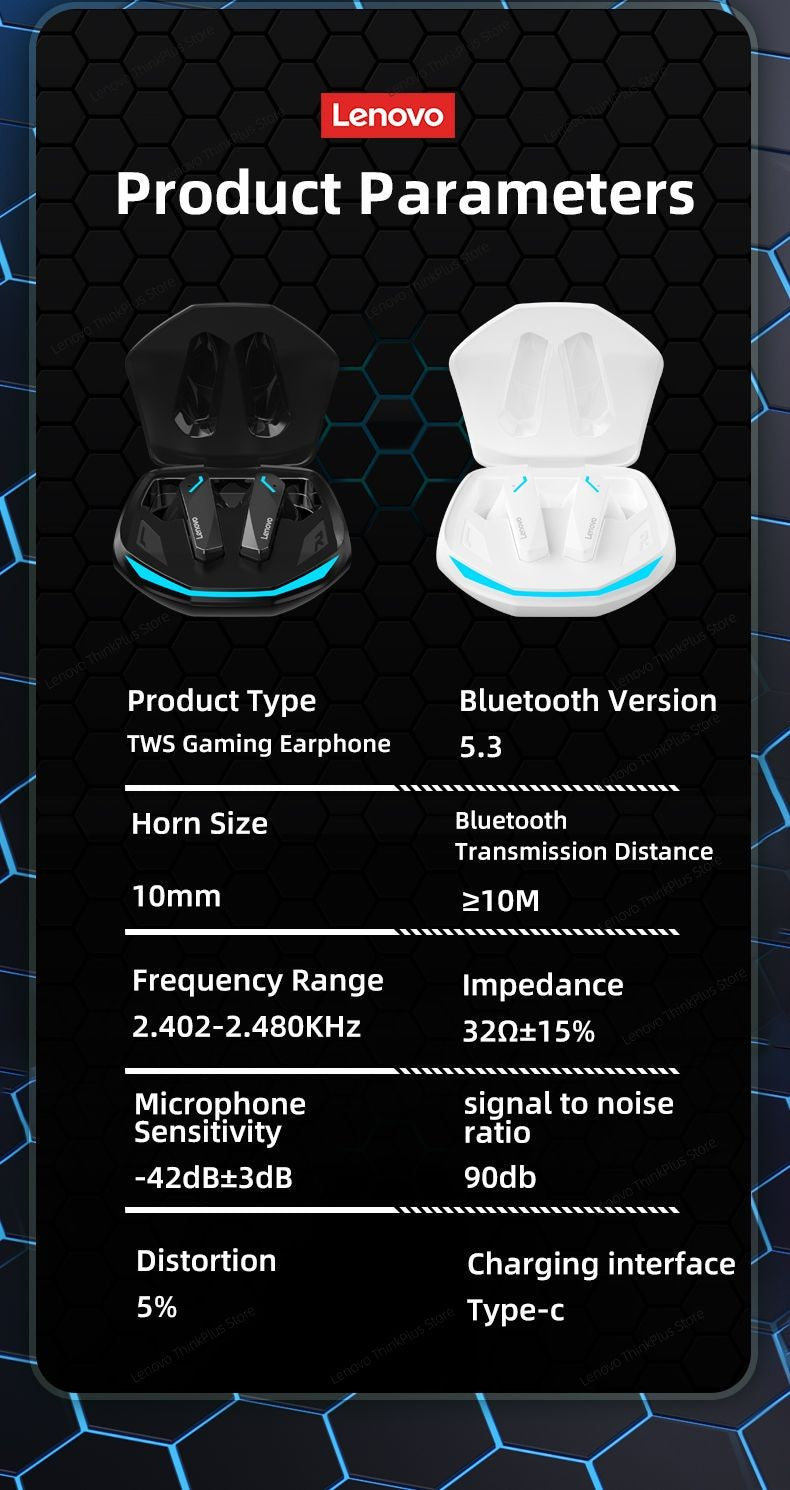 Fone de Ouvido Original Lenovo GM2 Pro Bluetooth 5.3 Sem Fio para Jogos com Baixa Latência Chamada HD Fones de Ouvido com Modo Duplo e Microfone GM2Pro