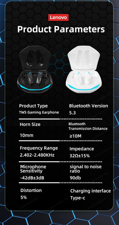 Fone de Ouvido Original Lenovo GM2 Pro Bluetooth 5.3 Sem Fio para Jogos com Baixa Latência Chamada HD Fones de Ouvido com Modo Duplo e Microfone GM2Pro