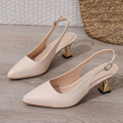 Pu Leather High Heels Pumps Women 2025 Summer Ankle Buckle Thick Heeled Sandals Woman Crystal Decor Pointed Toe Party Shoes