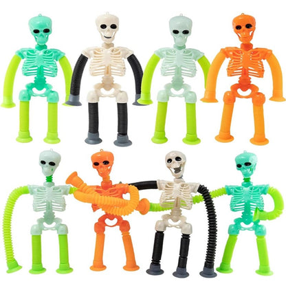 1-16PCS Fidget Toys Transformable Telescopic Toys Halloween Sensory Toys Kids Prize Suction Cups Skeleton Person Stretching Tube