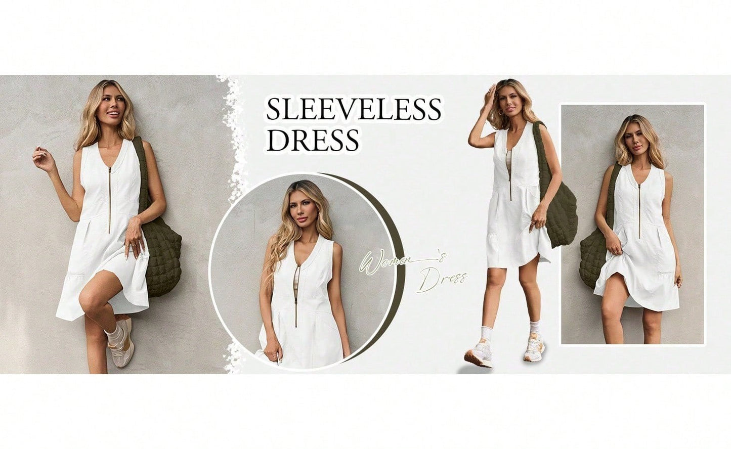 Fisoew Women's Sleeveless Mini Dress Half Zip V Neck Casual Mesh Back Summer Dress with Pockets sexy dress