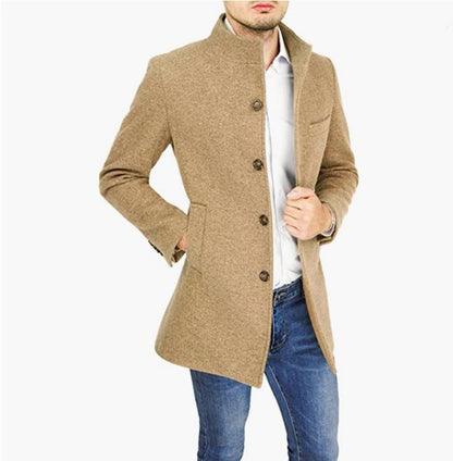 Elegant Jackets Man Single Breasted Man's Janket Solid Wool Blends Mid-length Trench Coat Long Men's Coat