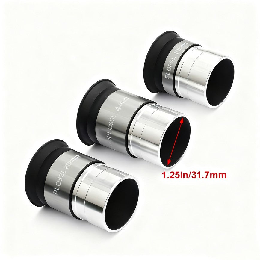 Acessórios para Telescópio Astronômico Ocular PL de 1,25 polegadas 4/10/20/25mm Lente Ótica Revestimento Banda Larga Multicamadas Filme Verde Metal