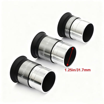 Acessórios para Telescópio Astronômico Ocular PL de 1,25 polegadas 4/10/20/25mm Lente Ótica Revestimento Banda Larga Multicamadas Filme Verde Metal