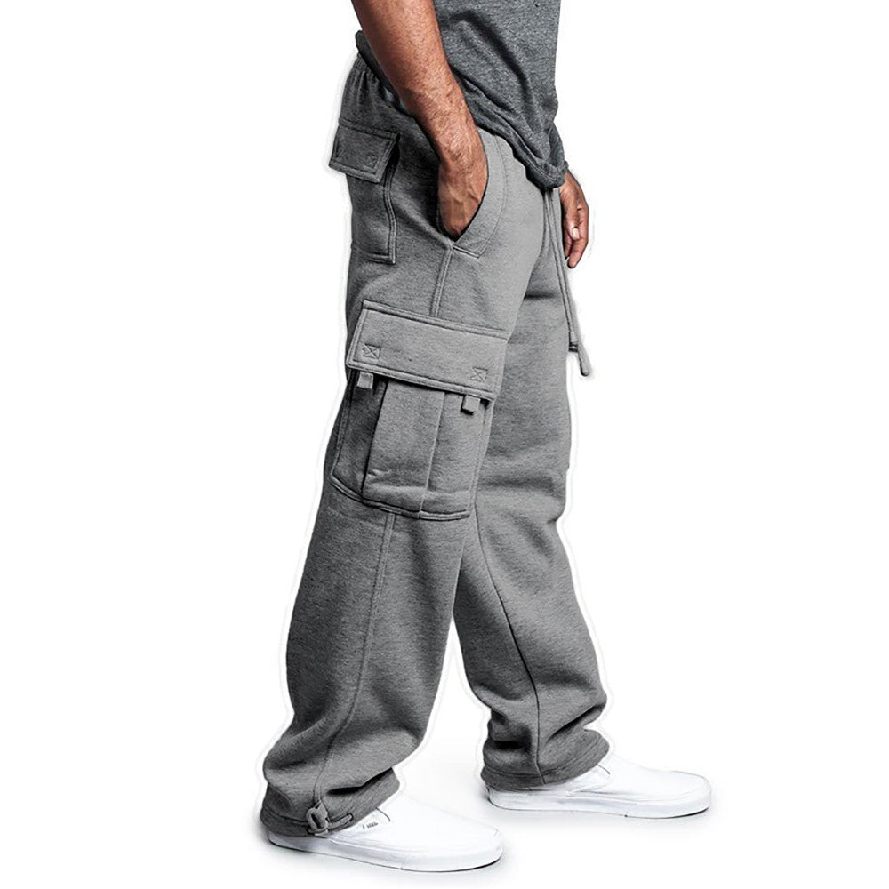 Calça Moletom Masculina Reta, Jogger para Esportes e Moda Urbana, Larga, Grande, com Cordão, Calça Longa Masculina com Múltiplos Bolsos