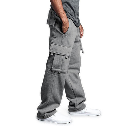 Calça Moletom Masculina Reta, Jogger para Esportes e Moda Urbana, Larga, Grande, com Cordão, Calça Longa Masculina com Múltiplos Bolsos