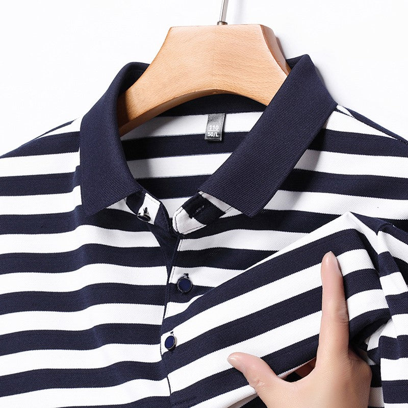 2024 Men's New Striped Cotton Business Casual Short sleeved POLO Shirt Fashion Short sleeved Comfortable and Breathable Top