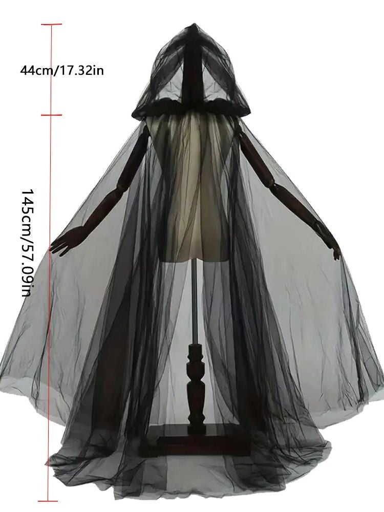 Black Wedding Veil Witch Vampire Roleplay Cloak Halloween Double Cloak Game Party Costume Props Festival Dress-up