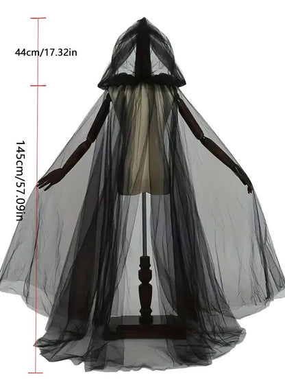 Black Wedding Veil Witch Vampire Roleplay Cloak Halloween Double Cloak Game Party Costume Props Festival Dress-up