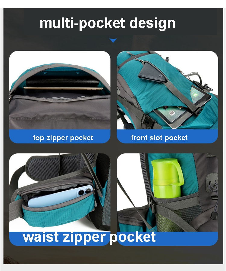 Mochila de acampamento em nylon 70L, bolsa de viagem com capa de chuva, mochila para caminhada ao ar livre, mochila de montanhismo, bolsas de ombro masculinas, bagagem