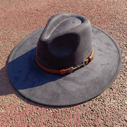 Suede fedora hat with same color accessories teardrop top wide brim hat for men and women Panama hat chapeau homme   sombrero