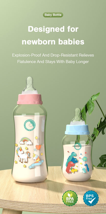 150/240ml Baby PP Bottle Wide Mouth Newborn Baby Bottle Drop-Resistant Baby Milk Bottle Newborn Cartoon Pattern Cup BPA Free