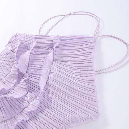 Chic pleated halter neck long vacation dress high quality purple strapless Lotus Edge Maxi Dress 2025 New Lady Vacation Gowns