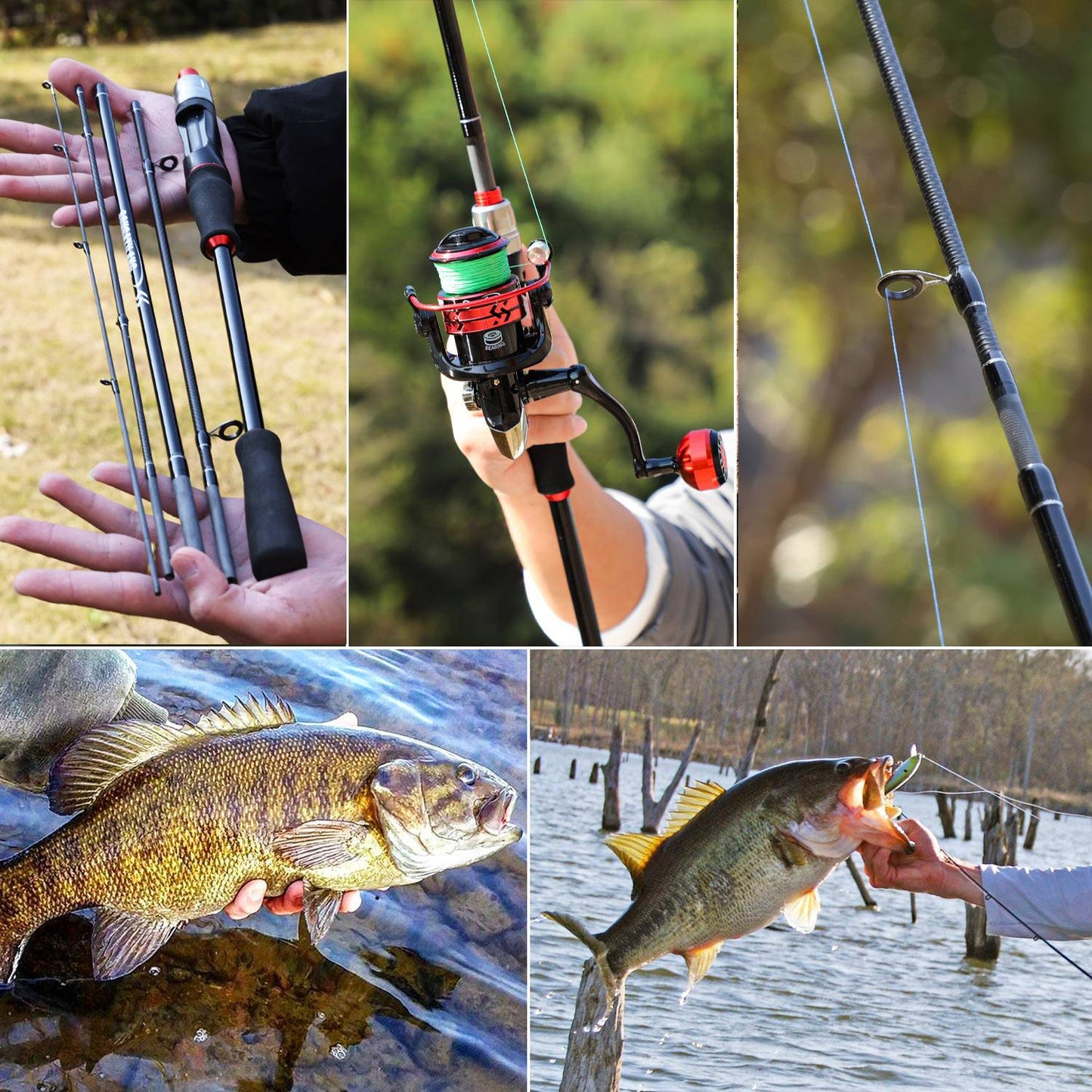 Sougayilang Fishing Rod 1.8/2..1m Spinning/Casting Rod Power M Carbon Rod Pole 5/6 Sections Travel Fishing Pole Fishing Tackle