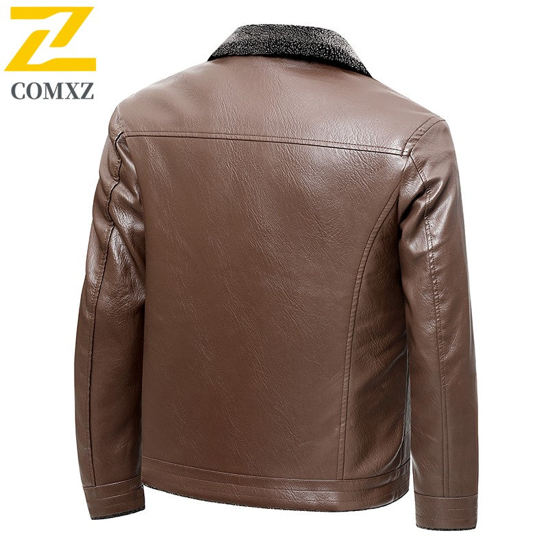 2025 veluokldly Leather Jacket Man Winter Motocross Windproof Warm PU Leather Coat chaqueta Male Trendy Motorcycle Fleece Coats