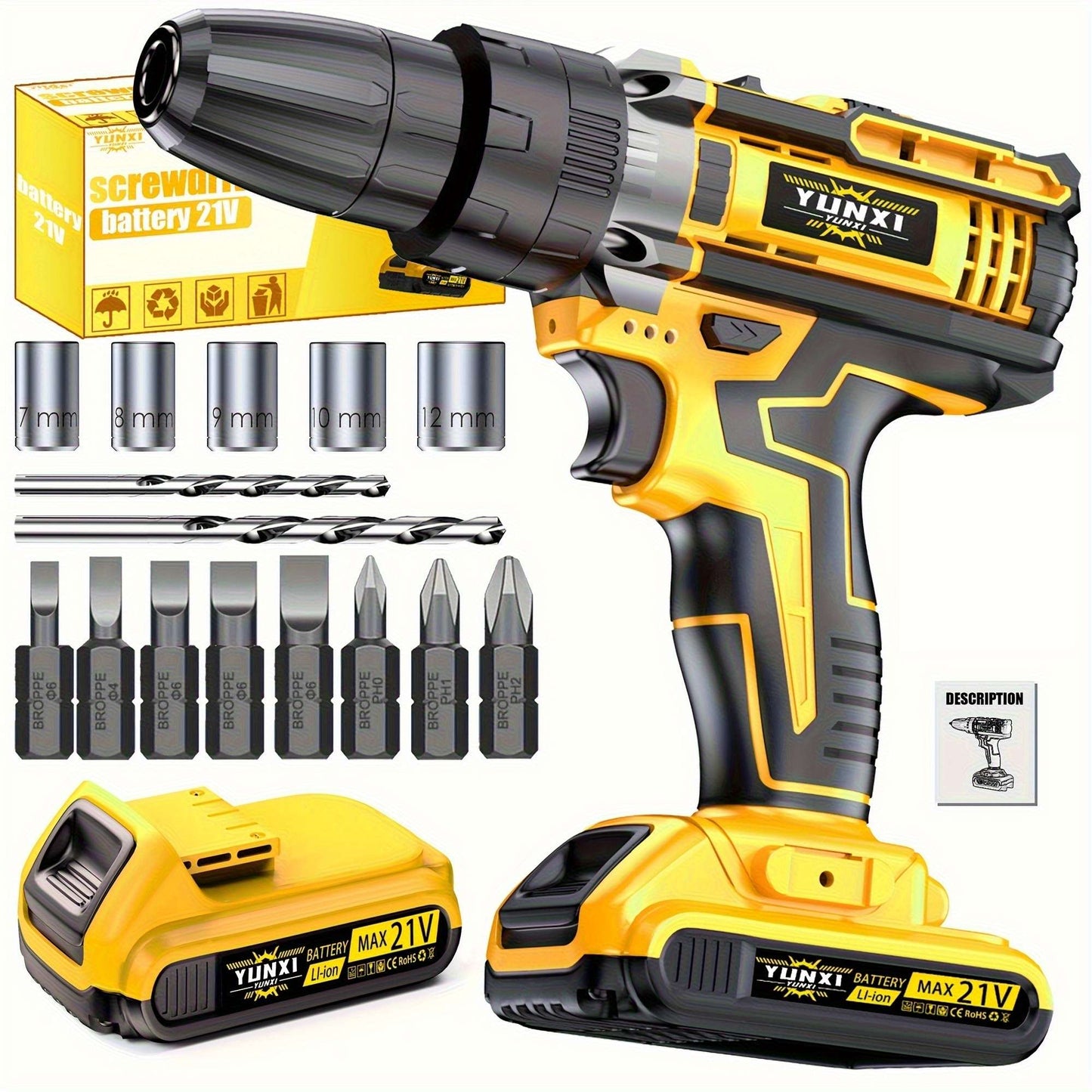 Nova chave elétrica de lítio sem escovas, chave de impacto sem fio, chave de impacto recarregável, equipada com soquete, perfeita para