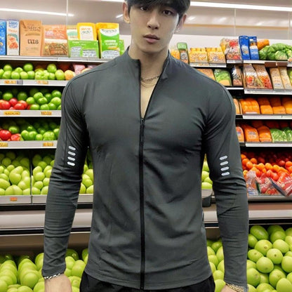 Men's American Long - sleeve Fitness Outerwear for Cycling, Running, Training – Quick - dry, Slim - fit, Elastic