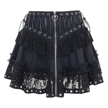 Zipper Front Women's Punk Vintage High Wasit Skirt Japanese Style Kawaii Black Harajuku Gothic Skater Cosplay Mini Skirts