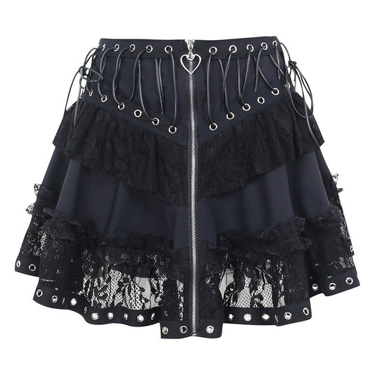 Zipper Front Women's Punk Vintage High Wasit Skirt Japanese Style Kawaii Black Harajuku Gothic Skater Cosplay Mini Skirts