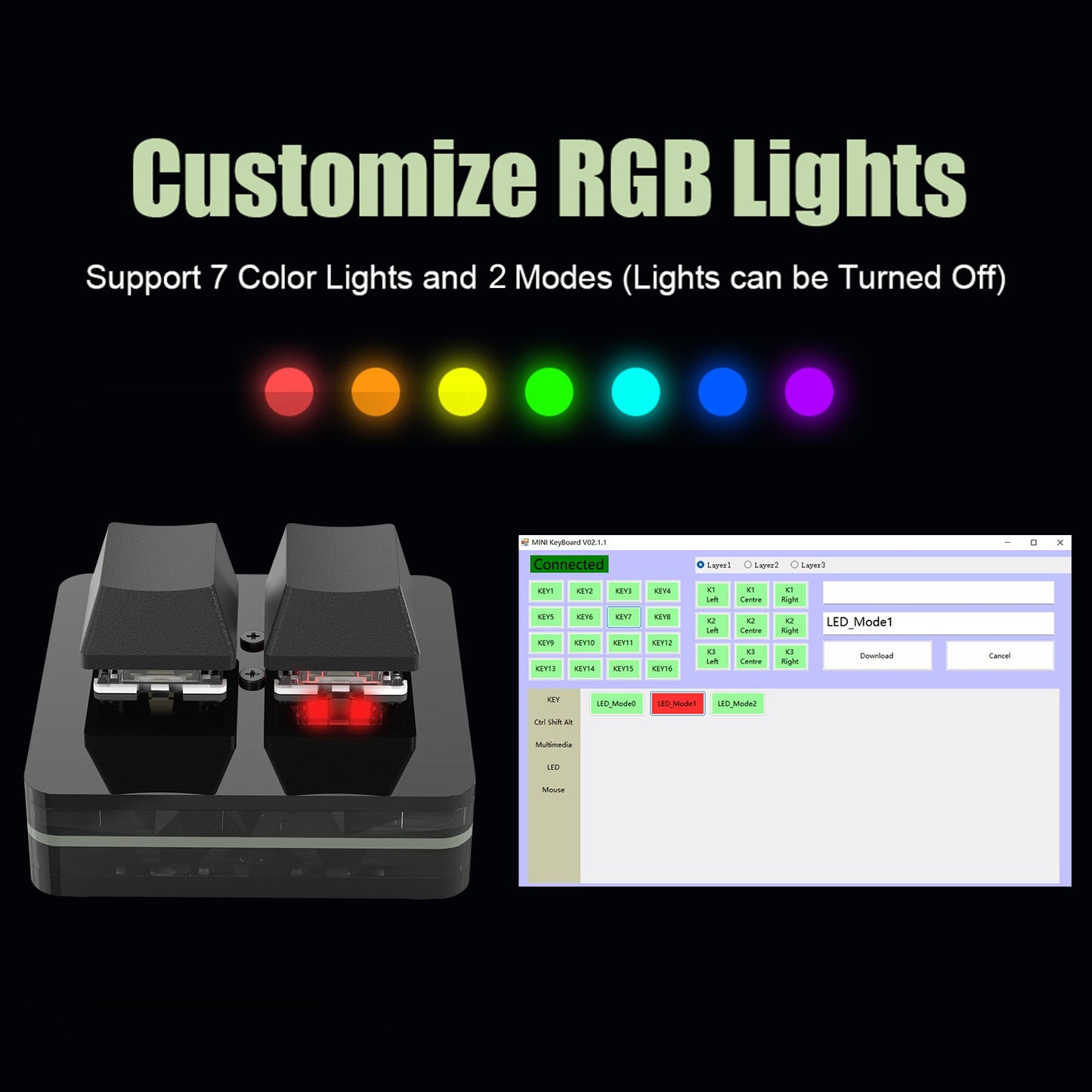 Teclado Macropad Programável Macro RGB Mini Hot Swap para Jogos Personalizável com Knob Teclas Red Switch 3 Teclas Knob para Photoshop Multimídia