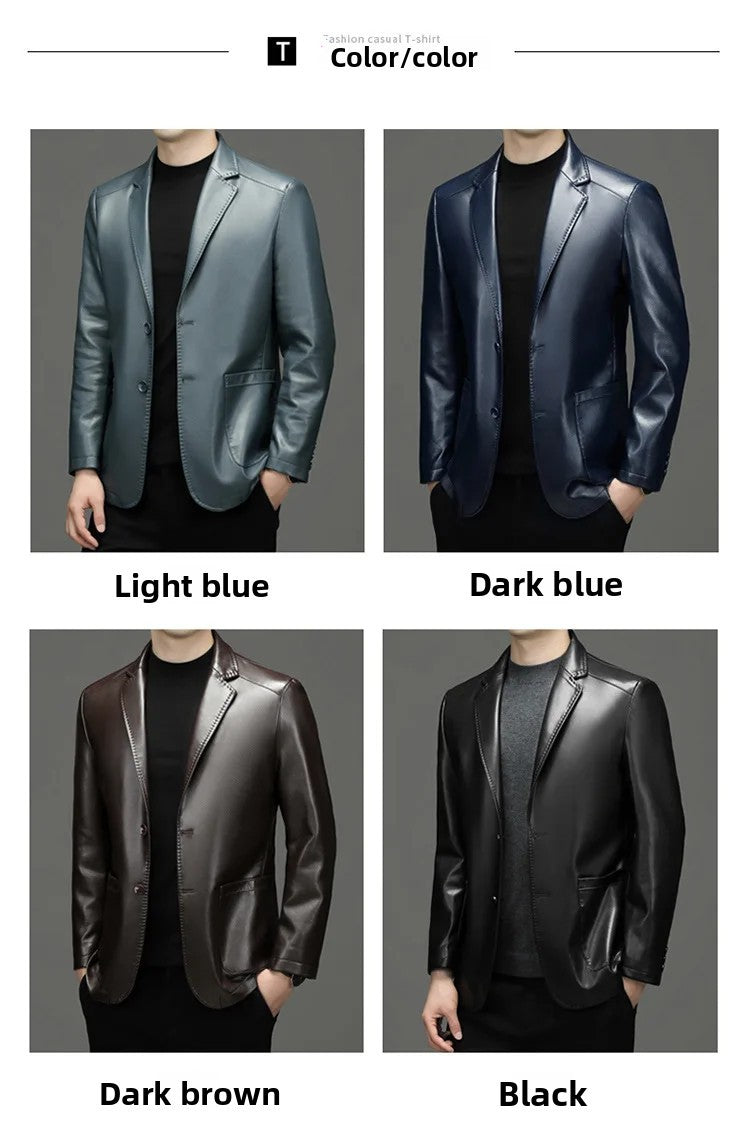 2025 Autumn Winter Men's Genuine Leather Blazers Jackets Slim Fit Suits Coats Business Casual Genuine Leather Suits Jackets Male