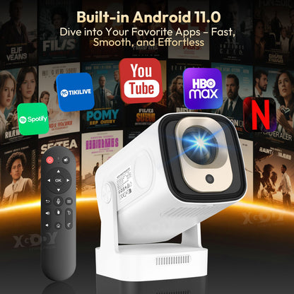 Projetor inteligente XGODY Gimbal5 PRO 4K HD 12000LMS com correção Keystone, nativo 1080p, Wi-Fi duplo, Bluetooth, Android e Home Theater