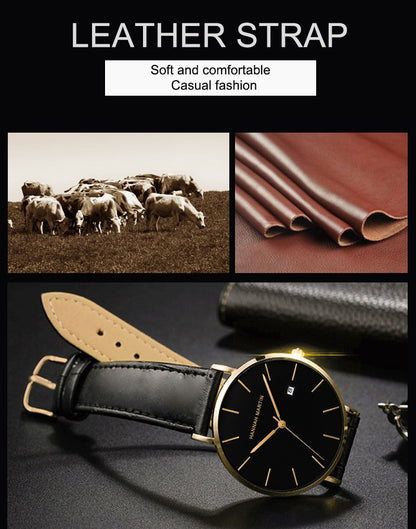 Classic Bauhaus Design Men Watch Dark Blue  Japan Quartz Waterproof Stainless Steel Fashion Business Calendar Ultra Thin Watches