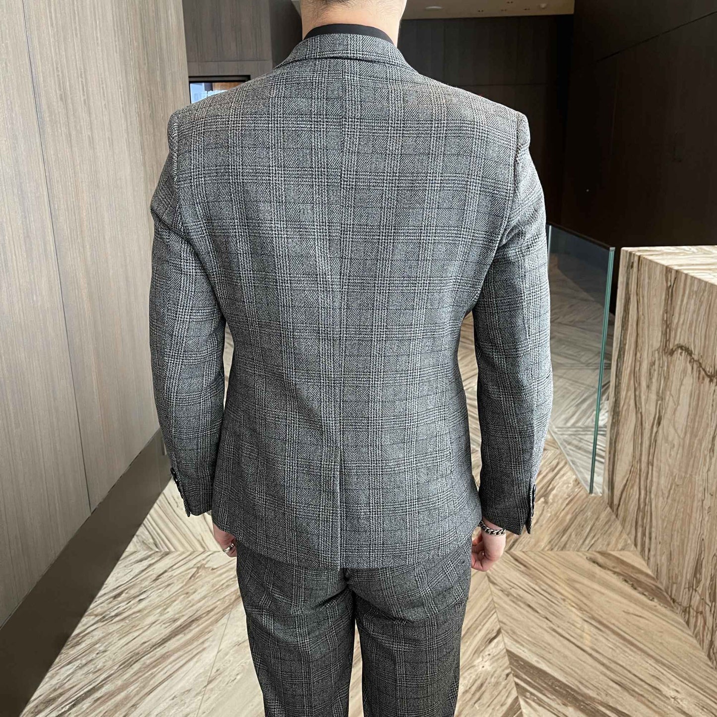 British Korean Style High Quality Modified Plaid Three-Piece Suit for Men - Stylish Business Casual Suit Vest And Trousers Set