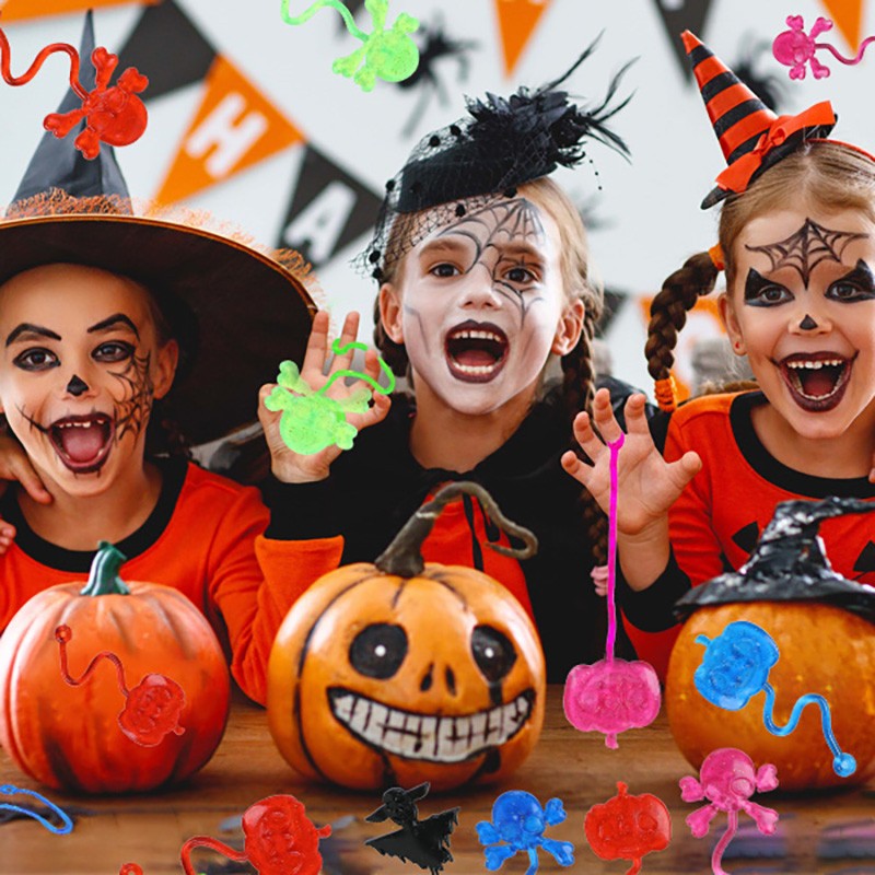 12/30PCS Halloween Stretchy Sticky Toy Kids Treat Or Trick Gift Pumpkin Ghost Witch Fun Toys Birthday Party Favors Goodie Filler
