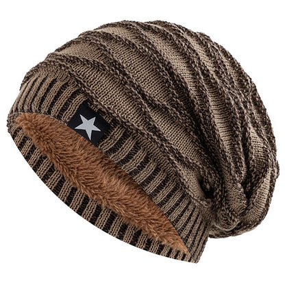 Novos Chapéus de Inverno Unissex Folgados Adicionam Forro de Pele Masculino e Feminino Gorro Quente Casual com Decoração de Estrela de Cinco Pontas Chapéus de Inverno de Tricô