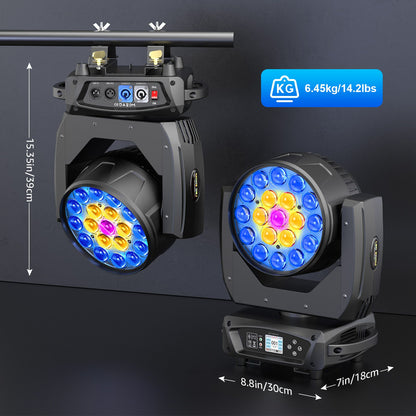 4PCS 19x15W Moving Head Light Beam RGBW Stage Effect Lighting Projector Zoom Wash Lights for Party Concert Theater Live Show Bar