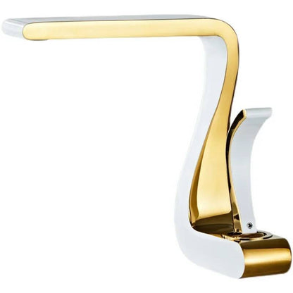 White Gold Mixer Tap Brass Wash Basin Hot And Cold Water Sink Retro Single Hole Faucet Bathroom