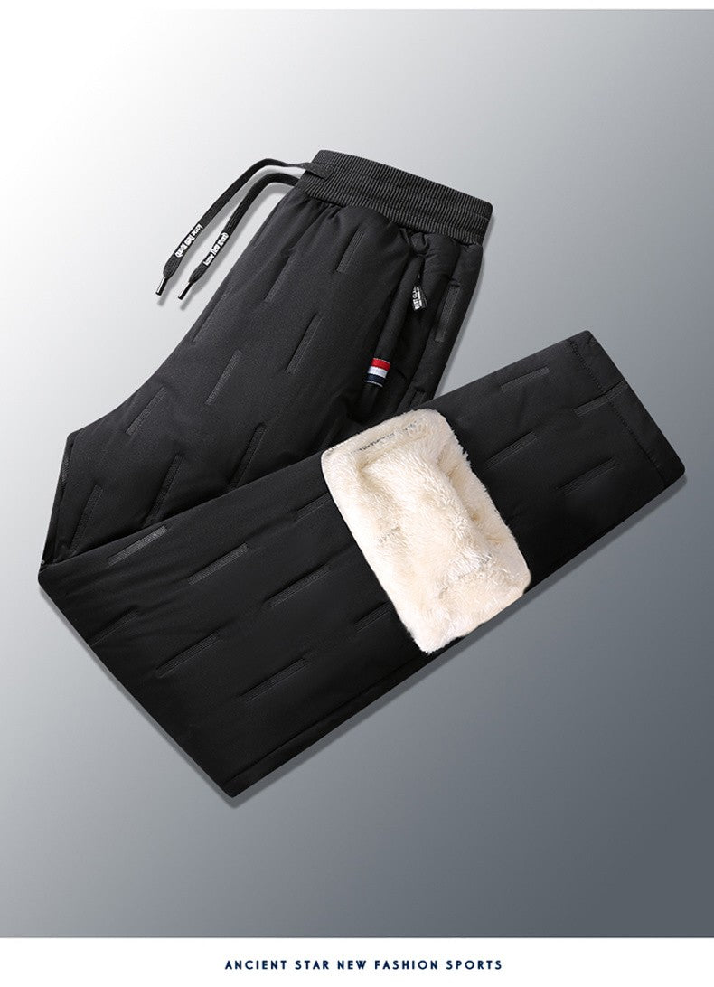 Calça Masculina de Algodão Acolchoada para o Inverno, Moda Masculina, Pelúcia Grossa, Lã, Calça Esportiva, 7XL, Casual, Impermeável, À Prova de Frio, Calça Masculina de Corrida para Baixo