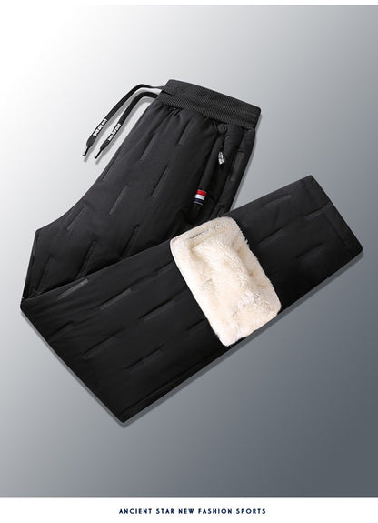 Calça Masculina de Algodão Acolchoada para o Inverno, Moda Masculina, Pelúcia Grossa, Lã, Calça Esportiva, 7XL, Casual, Impermeável, À Prova de Frio, Calça Masculina de Corrida para Baixo