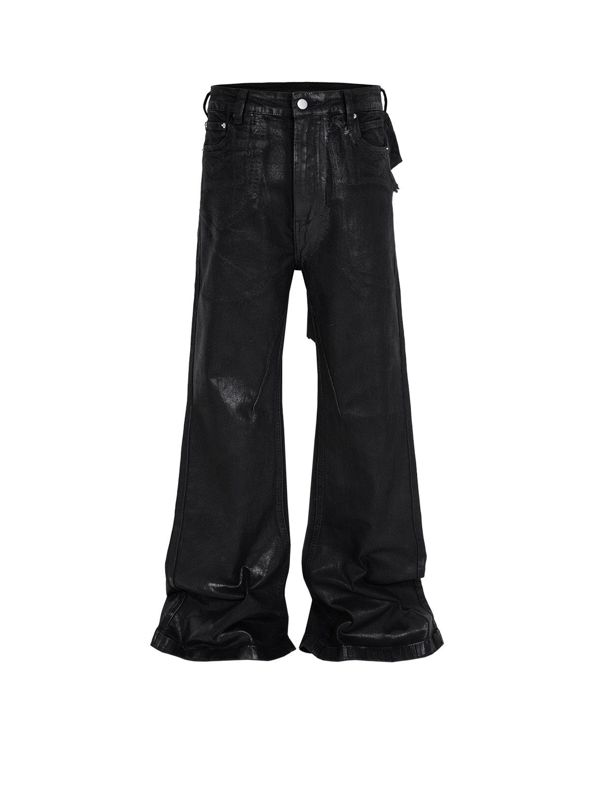 MIJKO Black Wax Leather Strecth Jeans for Men Women Baggy Flare Pants Oversized Straight Denim Trousers ZJ004