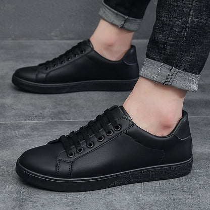 Men's Vulcanized Shoes Casual Low Top Flat Sneakers White Shoes Zapatillas Hombre Chaussure Homme Drop Shipping Leather Black