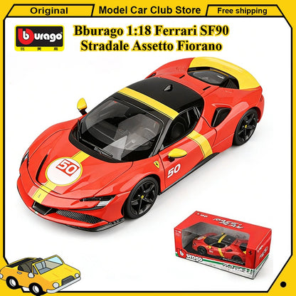 Bburago 1:18 Ferrari SF90 50# Stradale Assetto Fiorano Supercar Esportivo em Liga Metálica Modelo Miniatura Coleção de Brinquedos Diecast Edição Limitada
