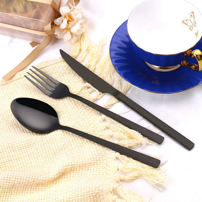 Black Cutlery Stainless Steel Western Tableware Mirror Knife Fork Spoon Dinnerware Kitchen Utensils 1/2/3/4/5 Set Flatware