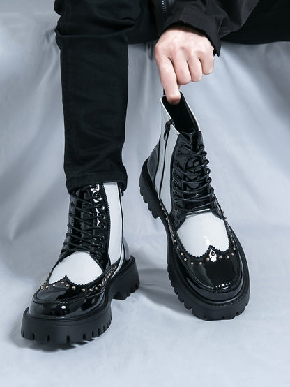 Fashion Rivet Designer Men Boots Motorcycle Pointed Toe Luxury Middle Ankle Short Leather Boots Men Punk Business Dress Shoes