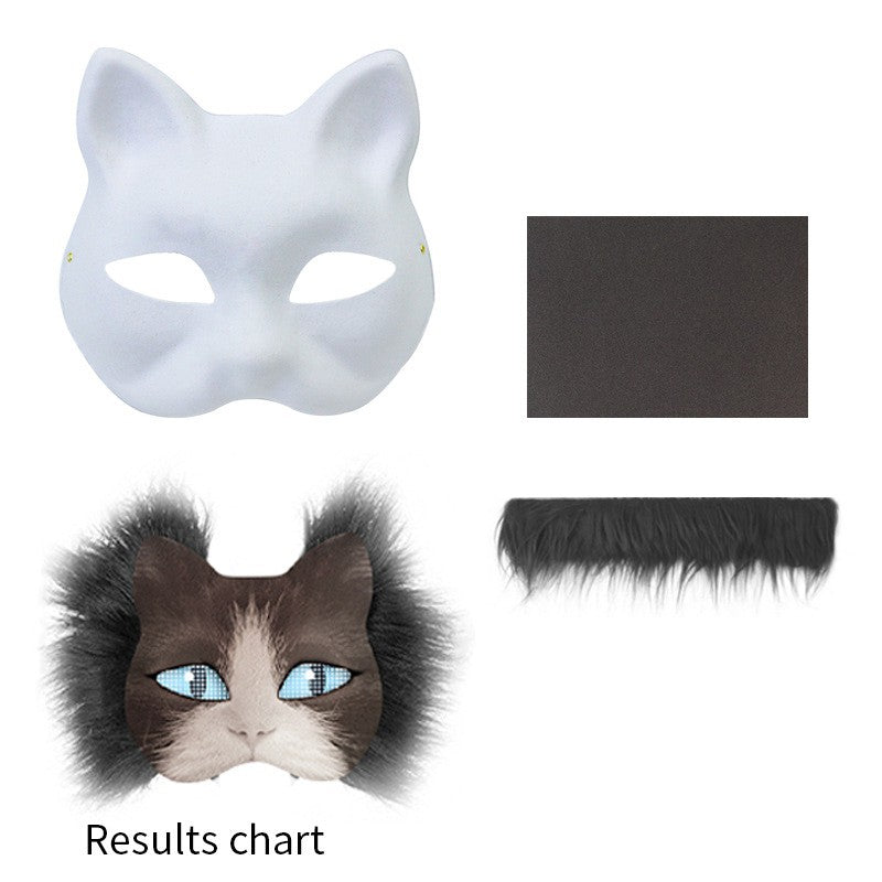 Therian Mask Kit Hand-Made Fox Themed Blank Half Face Hand-painted Mask DIY Masks For Makeup Ball Halloween Party Christmas Gift