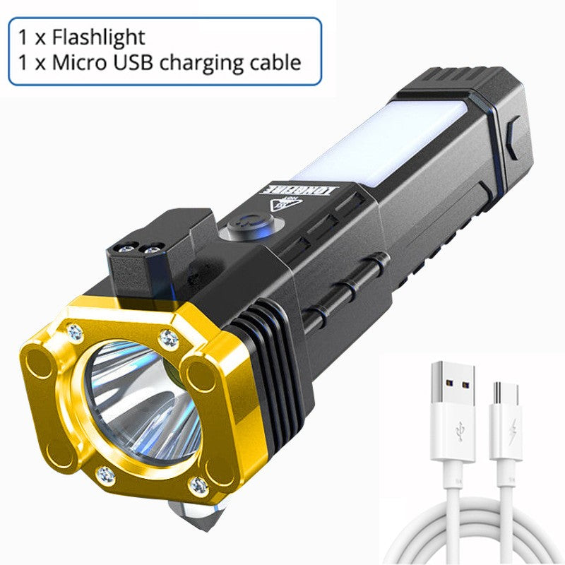 Led Flashlight with Safety Hammer Work Light Emergency Self-Rescue Broken Window Torch USB Rechargeable Tactical Light Lantern