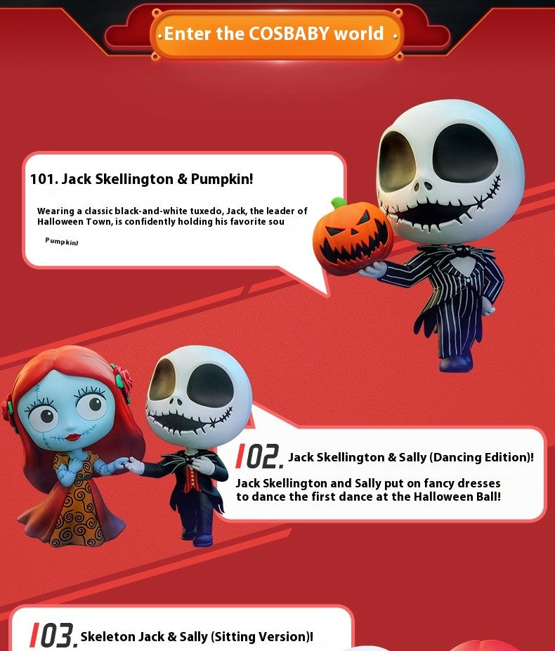 Hot Toys The Nightmare Before Christmas Sally Jack Skellington Cosbaby Mini Action Figure Fashion Cute Halloween Collection Gift
