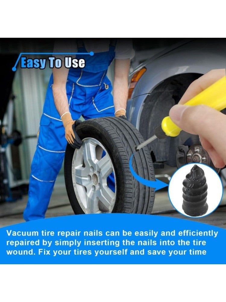 60 PEÇAS Kit de Reparação de Pneus com Pregos de Borracha Ferramenta de Reparo de Furo de Pneu com Chave de Fenda Kit de Parafusos de Reparo a Vácuo para Carro, Moto e Bicicleta