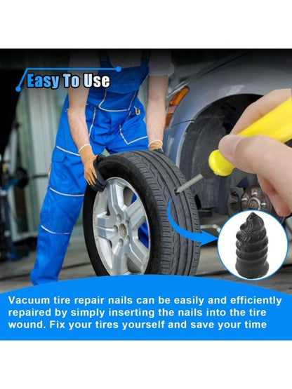 60 PEÇAS Kit de Reparação de Pneus com Pregos de Borracha Ferramenta de Reparo de Furo de Pneu com Chave de Fenda Kit de Parafusos de Reparo a Vácuo para Carro, Moto e Bicicleta