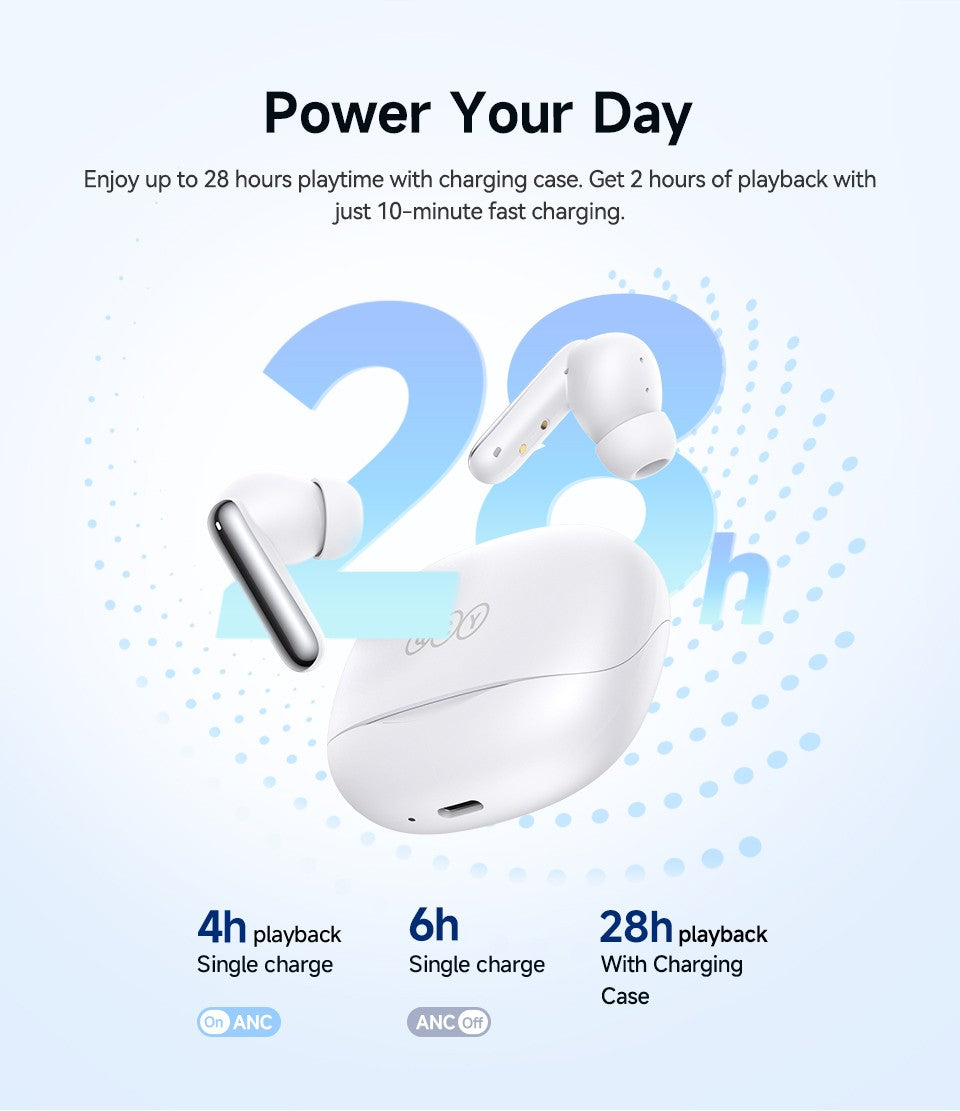 QCY Melobuds N50 ANC Bluetooth 5.4 Wireless Earphones Active Noise Cancellation 6 Mics Clear Call Earbuds Multipoint Connection
