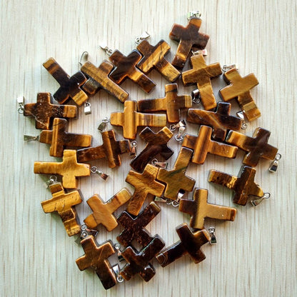 Wholesale 50pcs/lot Fashion Hot Sell Natural Stone Mixed Color Assort Cross Pendants Charms Fit Necklaces Jewelry Making