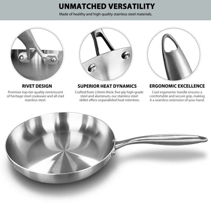 Frigideira de Aço Inoxidável 304 Antiaderente Panela para Bife Panela sem Revestimento Utensílios de Cozinha para Fogão a Gás e Cooktop de Indução