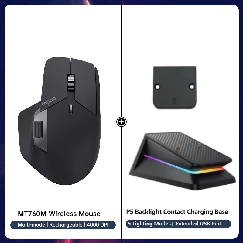 Rapoo MT760/MT760Mini Multi-mode Rechargeable Wireless Bluetooth Mouse Ergonomic 4000 DPI Support Up to 4 Devices Office Mice